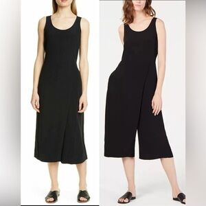 Eileen Fisher Jumpsuit Overlay Wide Leg Jumpsuit Black Tencel/Lyocel , size MP